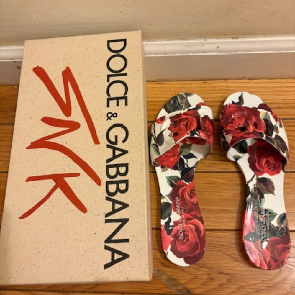Dolce and Gabbana Floral Slides w/ Log Cutout, Sz 9, NIB - Picture 11 of 12